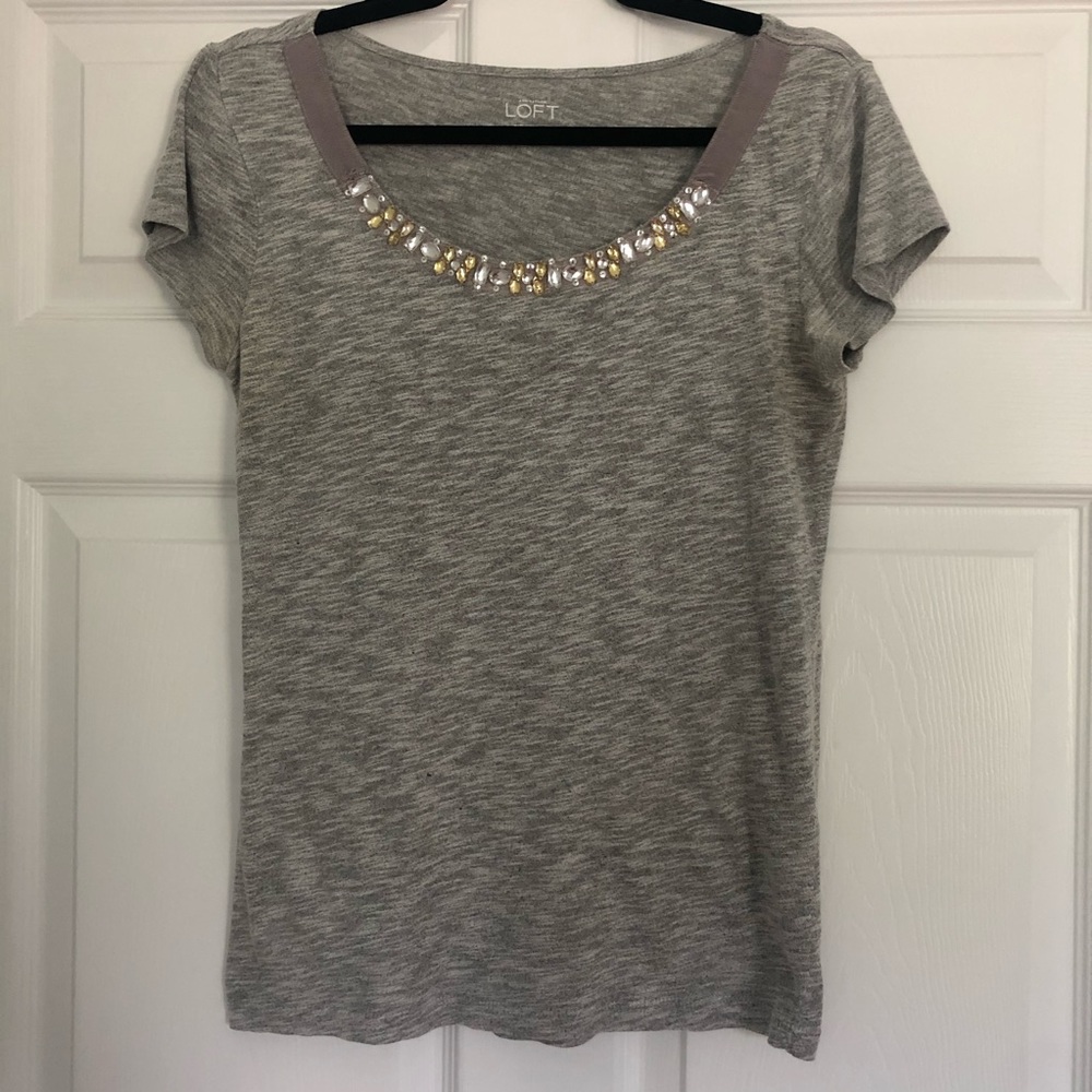 Gray T- Shirt with Jewel Neckline